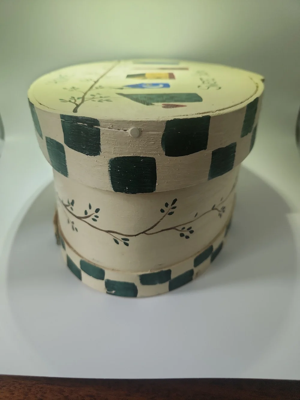 Sweet Home Hand-Painted Oval Trinket Box - Cream with Multicolor Houses9x5